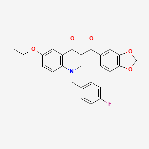 molecular formula C26H20FNO5 B2936959 3-(2H-1,3-benzodioxole-5-carbonyl)-6-ethoxy-1-[(4-fluorophenyl)methyl]-1,4-dihydroquinolin-4-one CAS No. 902624-52-6