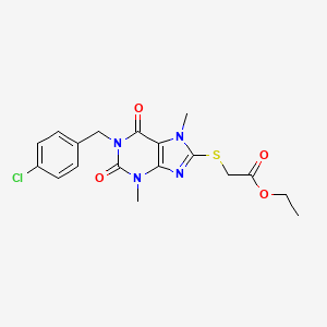 molecular formula C18H19ClN4O4S B2936962 ethyl 2-((1-(4-chlorobenzyl)-3,7-dimethyl-2,6-dioxo-2,3,6,7-tetrahydro-1H-purin-8-yl)thio)acetate CAS No. 923147-32-4