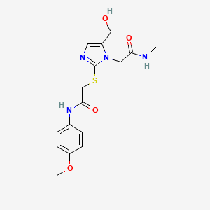 molecular formula C17H22N4O4S B2936966 N-(4-ethoxyphenyl)-2-{[5-(hydroxymethyl)-1-[(methylcarbamoyl)methyl]-1H-imidazol-2-yl]sulfanyl}acetamide CAS No. 923680-02-8