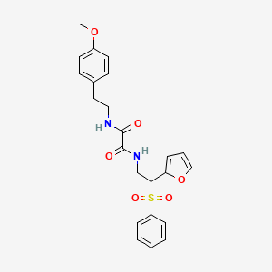 molecular formula C23H24N2O6S B2936990 N-[2-(benzenesulfonyl)-2-(furan-2-yl)ethyl]-N'-[2-(4-methoxyphenyl)ethyl]ethanediamide CAS No. 896317-57-0