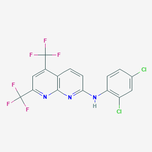 molecular formula C16H7Cl2F6N3 B2937004 N-(2,4-dichlorophenyl)-5,7-bis(trifluoromethyl)[1,8]naphthyridin-2-amine CAS No. 241488-38-0