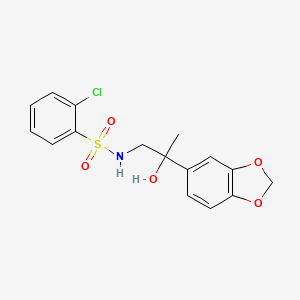 molecular formula C16H16ClNO5S B2937011 N-(2-(benzo[d][1,3]dioxol-5-yl)-2-hydroxypropyl)-2-chlorobenzenesulfonamide CAS No. 1396884-81-3