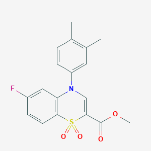 molecular formula C18H16FNO4S B2937026 methyl 4-(3,4-dimethylphenyl)-6-fluoro-4H-1,4-benzothiazine-2-carboxylate 1,1-dioxide CAS No. 1291871-16-3