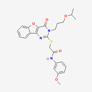 molecular formula C25H27N3O5S B2937032 N-(3-methoxyphenyl)-2-({4-oxo-3-[3-(propan-2-yloxy)propyl]-3,4-dihydro[1]benzofuro[3,2-d]pyrimidin-2-yl}sulfanyl)acetamide CAS No. 899961-87-6