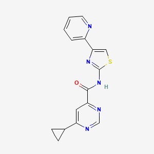 molecular formula C16H13N5OS B2937043 6-Cyclopropyl-N-(4-pyridin-2-yl-1,3-thiazol-2-yl)pyrimidine-4-carboxamide CAS No. 2415623-10-6