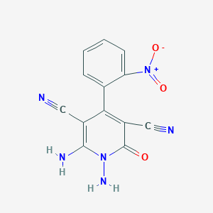 molecular formula C13H8N6O3 B2937162 1,6-Diamino-4-(2-nitrophenyl)-2-oxo-1,2-dihydropyridine-3,5-dicarbonitrile CAS No. 153334-66-8