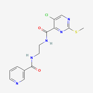 molecular formula C14H14ClN5O2S B2937251 N-(2-{[5-chloro-2-(methylsulfanyl)pyrimidin-4-yl]formamido}ethyl)pyridine-3-carboxamide CAS No. 1223234-00-1