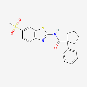 molecular formula C20H20N2O3S2 B2937293 N-(6-(Methylsulfonyl)benzothiazol-2-YL)(phenylcyclopentyl)formamide CAS No. 1022237-89-3
