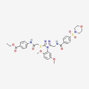 molecular formula C33H36N6O9S2 B2937340 ethyl 4-(2-{[4-(2,5-dimethoxyphenyl)-5-({[4-(morpholine-4-sulfonyl)phenyl]formamido}methyl)-4H-1,2,4-triazol-3-yl]sulfanyl}acetamido)benzoate CAS No. 394232-21-4