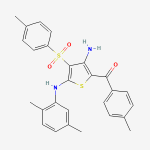 molecular formula C27H26N2O3S2 B2937342 N2-(2,5-DIMETHYLPHENYL)-5-(4-METHYLBENZOYL)-3-(4-METHYLBENZENESULFONYL)THIOPHENE-2,4-DIAMINE CAS No. 890822-73-8