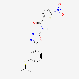 molecular formula C16H14N4O4S2 B2937391 N-(5-(3-(isopropylthio)phenyl)-1,3,4-oxadiazol-2-yl)-5-nitrothiophene-2-carboxamide CAS No. 922076-64-0