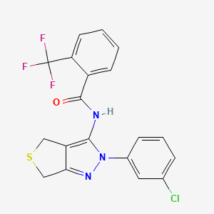 molecular formula C19H13ClF3N3OS B2937427 N-[2-(3-chlorophenyl)-2H,4H,6H-thieno[3,4-c]pyrazol-3-yl]-2-(trifluoromethyl)benzamide CAS No. 450340-80-4