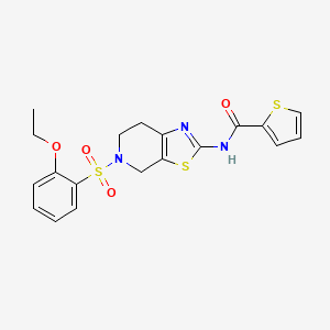 molecular formula C19H19N3O4S3 B2937448 N-(5-((2-ethoxyphenyl)sulfonyl)-4,5,6,7-tetrahydrothiazolo[5,4-c]pyridin-2-yl)thiophene-2-carboxamide CAS No. 1351607-89-0