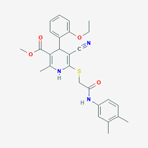 molecular formula C27H29N3O4S B2937457 Methyl 5-cyano-6-((2-((3,4-dimethylphenyl)amino)-2-oxoethyl)thio)-4-(2-ethoxyphenyl)-2-methyl-1,4-dihydropyridine-3-carboxylate CAS No. 442557-60-0
