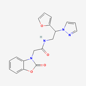 molecular formula C18H16N4O4 B2937511 N-(2-(furan-2-yl)-2-(1H-pyrazol-1-yl)ethyl)-2-(2-oxobenzo[d]oxazol-3(2H)-yl)acetamide CAS No. 2034439-50-2