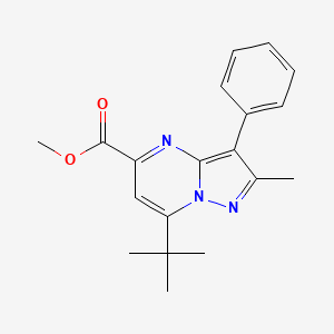 molecular formula C19H21N3O2 B2937546 Methyl 7-tert-butyl-2-methyl-3-phenylpyrazolo[1,5-a]pyrimidine-5-carboxylate CAS No. 890624-20-1