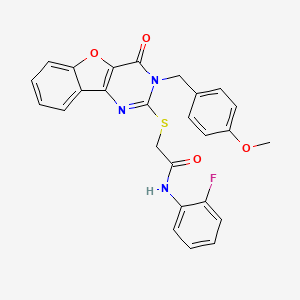 N-(2-fluorophenyl)-2-({5-[(4-methoxyphenyl)methyl]-6-oxo-8-oxa-3,5-diazatricyclo[7.4.0.0^{2,7}]trideca-1(9),2(7),3,10,12-pentaen-4-yl}sulfanyl)acetamide