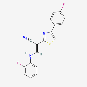 molecular formula C18H11F2N3S B2937654 (E)-3-((2-fluorophenyl)amino)-2-(4-(4-fluorophenyl)thiazol-2-yl)acrylonitrile CAS No. 373368-66-2
