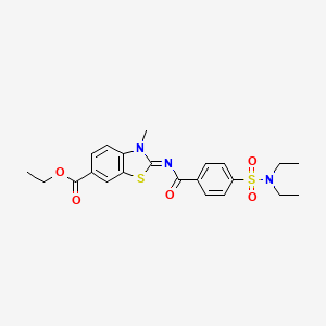 molecular formula C22H25N3O5S2 B2937662 ethyl (2E)-2-{[4-(diethylsulfamoyl)benzoyl]imino}-3-methyl-2,3-dihydro-1,3-benzothiazole-6-carboxylate CAS No. 850909-36-3