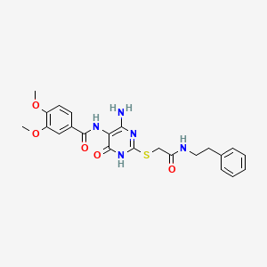 N-(4-amino-6-oxo-2-((2-oxo-2-(phenethylamino)ethyl)thio)-1,6-dihydropyrimidin-5-yl)-3,4-dimethoxybenzamide