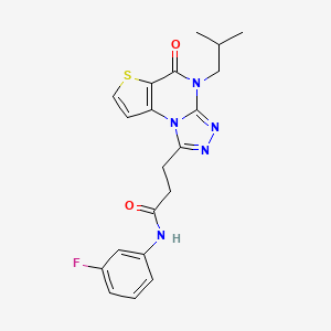molecular formula C20H20FN5O2S B2937707 N-(3-fluorophenyl)-3-(4-isobutyl-5-oxo-4,5-dihydrothieno[2,3-e][1,2,4]triazolo[4,3-a]pyrimidin-1-yl)propanamide CAS No. 1189726-96-2