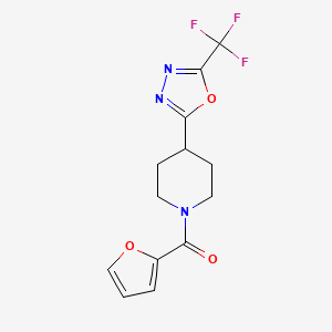 molecular formula C13H12F3N3O3 B2937750 Furan-2-yl(4-(5-(trifluoromethyl)-1,3,4-oxadiazol-2-yl)piperidin-1-yl)methanone CAS No. 1396800-72-8