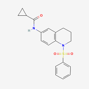 molecular formula C19H20N2O3S B2937752 N-[1-(benzenesulfonyl)-1,2,3,4-tetrahydroquinolin-6-yl]cyclopropanecarboxamide CAS No. 941961-03-1