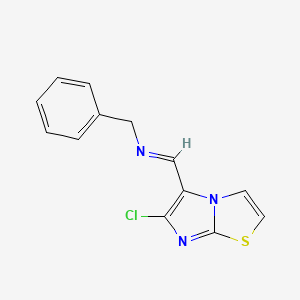molecular formula C13H10ClN3S B2937825 N-[(6-chloroimidazo[2,1-b][1,3]thiazol-5-yl)methylene](phenyl)methanamine CAS No. 241132-53-6