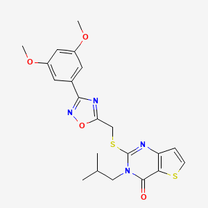 molecular formula C21H22N4O4S2 B2937838 2-({[3-(3,5-dimethoxyphenyl)-1,2,4-oxadiazol-5-yl]methyl}sulfanyl)-3-(2-methylpropyl)-3H,4H-thieno[3,2-d]pyrimidin-4-one CAS No. 1223963-00-5
