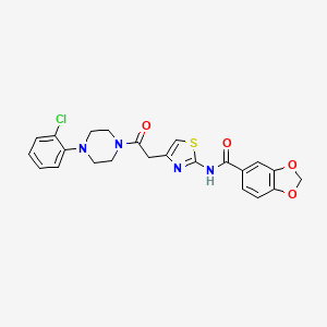 molecular formula C23H21ClN4O4S B2937885 N-(4-(2-(4-(2-chlorophenyl)piperazin-1-yl)-2-oxoethyl)thiazol-2-yl)benzo[d][1,3]dioxole-5-carboxamide CAS No. 1005308-43-9