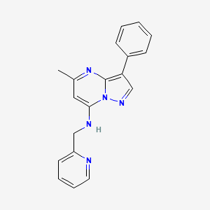 molecular formula C19H17N5 B2937893 5-methyl-3-phenyl-N-(pyridin-2-ylmethyl)pyrazolo[1,5-a]pyrimidin-7-amine CAS No. 877789-50-9