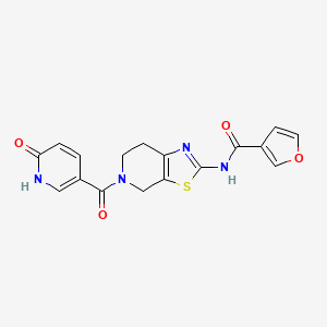 molecular formula C17H14N4O4S B2937958 N-(5-(6-oxo-1,6-dihydropyridine-3-carbonyl)-4,5,6,7-tetrahydrothiazolo[5,4-c]pyridin-2-yl)furan-3-carboxamide CAS No. 1448066-17-8