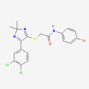 molecular formula C19H16BrCl2N3OS B2937988 N-(4-bromophenyl)-2-{[5-(3,4-dichlorophenyl)-2,2-dimethyl-2H-imidazol-4-yl]sulfanyl}acetamide CAS No. 899931-99-8