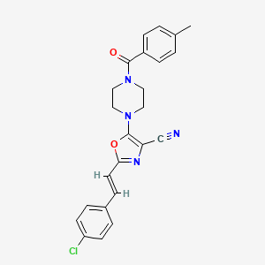 molecular formula C24H21ClN4O2 B2938028 2-[(E)-2-(4-chlorophenyl)ethenyl]-5-[4-(4-methylbenzoyl)piperazin-1-yl]-1,3-oxazole-4-carbonitrile CAS No. 940987-73-5