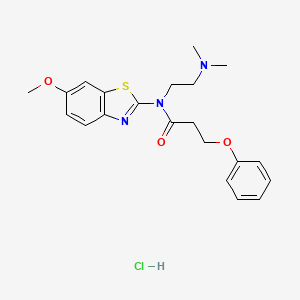 molecular formula C21H26ClN3O3S B2938048 N-(2-(dimethylamino)ethyl)-N-(6-methoxybenzo[d]thiazol-2-yl)-3-phenoxypropanamide hydrochloride CAS No. 1215693-42-7