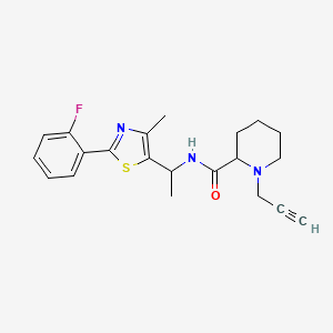 molecular formula C21H24FN3OS B2938171 N-{1-[2-(2-fluorophenyl)-4-methyl-1,3-thiazol-5-yl]ethyl}-1-(prop-2-yn-1-yl)piperidine-2-carboxamide CAS No. 1375838-20-2