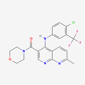 molecular formula C21H18ClF3N4O2 B2938236 N-[4-chloro-3-(trifluoromethyl)phenyl]-7-methyl-3-(morpholine-4-carbonyl)-1,8-naphthyridin-4-amine CAS No. 1251676-15-9