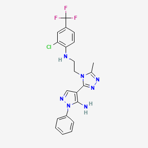 molecular formula C21H19ClF3N7 B2938322 4-[4-(2-{[2-chloro-4-(trifluoromethyl)phenyl]amino}ethyl)-5-methyl-4H-1,2,4-triazol-3-yl]-1-phenyl-1H-pyrazol-5-amine CAS No. 957040-55-0