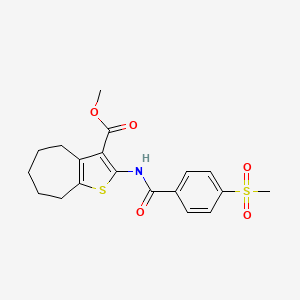 molecular formula C19H21NO5S2 B2938349 methyl 2-(4-methanesulfonylbenzamido)-4H,5H,6H,7H,8H-cyclohepta[b]thiophene-3-carboxylate CAS No. 896345-58-7