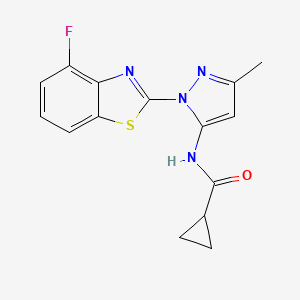 molecular formula C15H13FN4OS B2938351 N-(1-(4-fluorobenzo[d]thiazol-2-yl)-3-methyl-1H-pyrazol-5-yl)cyclopropanecarboxamide CAS No. 1171896-17-5