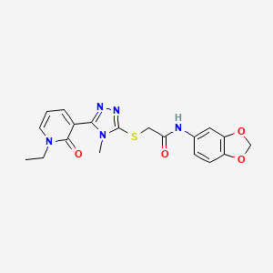 molecular formula C19H19N5O4S B2938358 N-(2H-1,3-benzodioxol-5-yl)-2-{[5-(1-ethyl-2-oxo-1,2-dihydropyridin-3-yl)-4-methyl-4H-1,2,4-triazol-3-yl]sulfanyl}acetamide CAS No. 1105208-12-5