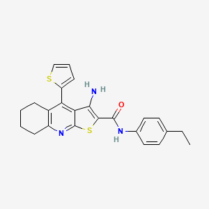 molecular formula C24H23N3OS2 B2938375 3-amino-N-(4-ethylphenyl)-4-(thiophen-2-yl)-5,6,7,8-tetrahydrothieno[2,3-b]quinoline-2-carboxamide CAS No. 370850-55-8