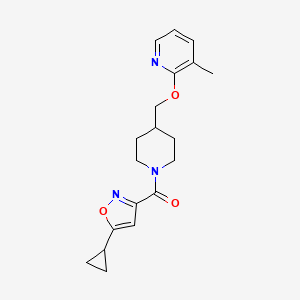 molecular formula C19H23N3O3 B2938403 2-{[1-(5-Cyclopropyl-1,2-oxazole-3-carbonyl)piperidin-4-yl]methoxy}-3-methylpyridine CAS No. 2201170-90-1