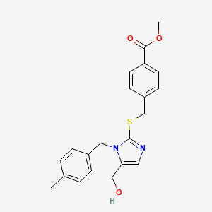 molecular formula C21H22N2O3S B2938415 methyl 4-(((5-(hydroxymethyl)-1-(4-methylbenzyl)-1H-imidazol-2-yl)thio)methyl)benzoate CAS No. 941917-58-4