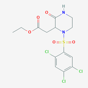 molecular formula C14H15Cl3N2O5S B2938417 ethyl 2-[3-oxo-1-(2,4,5-trichlorobenzenesulfonyl)piperazin-2-yl]acetate CAS No. 318469-53-3