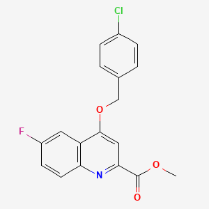 molecular formula C18H13ClFNO3 B2938457 Methyl 4-[(4-chlorophenyl)methoxy]-6-fluoroquinoline-2-carboxylate CAS No. 1358124-60-3