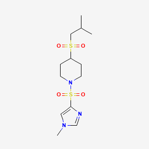 molecular formula C13H23N3O4S2 B2938477 4-(isobutylsulfonyl)-1-((1-methyl-1H-imidazol-4-yl)sulfonyl)piperidine CAS No. 1797176-24-9