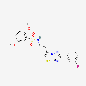 molecular formula C20H19FN4O4S2 B2938518 N-{2-[2-(3-fluorophenyl)-[1,2,4]triazolo[3,2-b][1,3]thiazol-6-yl]ethyl}-2,5-dimethoxybenzene-1-sulfonamide CAS No. 946306-54-3