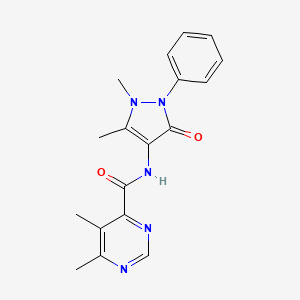 molecular formula C18H19N5O2 B2938537 N-(1,5-Dimethyl-3-oxo-2-phenylpyrazol-4-yl)-5,6-dimethylpyrimidine-4-carboxamide CAS No. 2415631-73-9