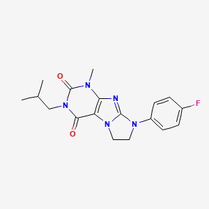 molecular formula C18H20FN5O2 B2938545 8-(4-fluorophenyl)-3-isobutyl-1-methyl-7,8-dihydro-1H-imidazo[2,1-f]purine-2,4(3H,6H)-dione CAS No. 872839-75-3